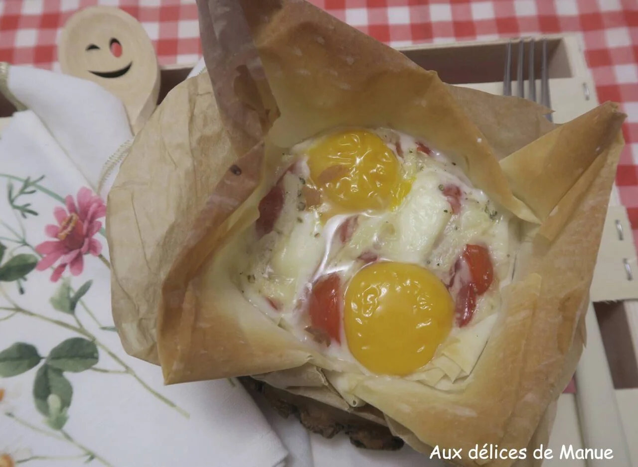 Oeufs cocotte aux tomates cerises et chèvre en filo