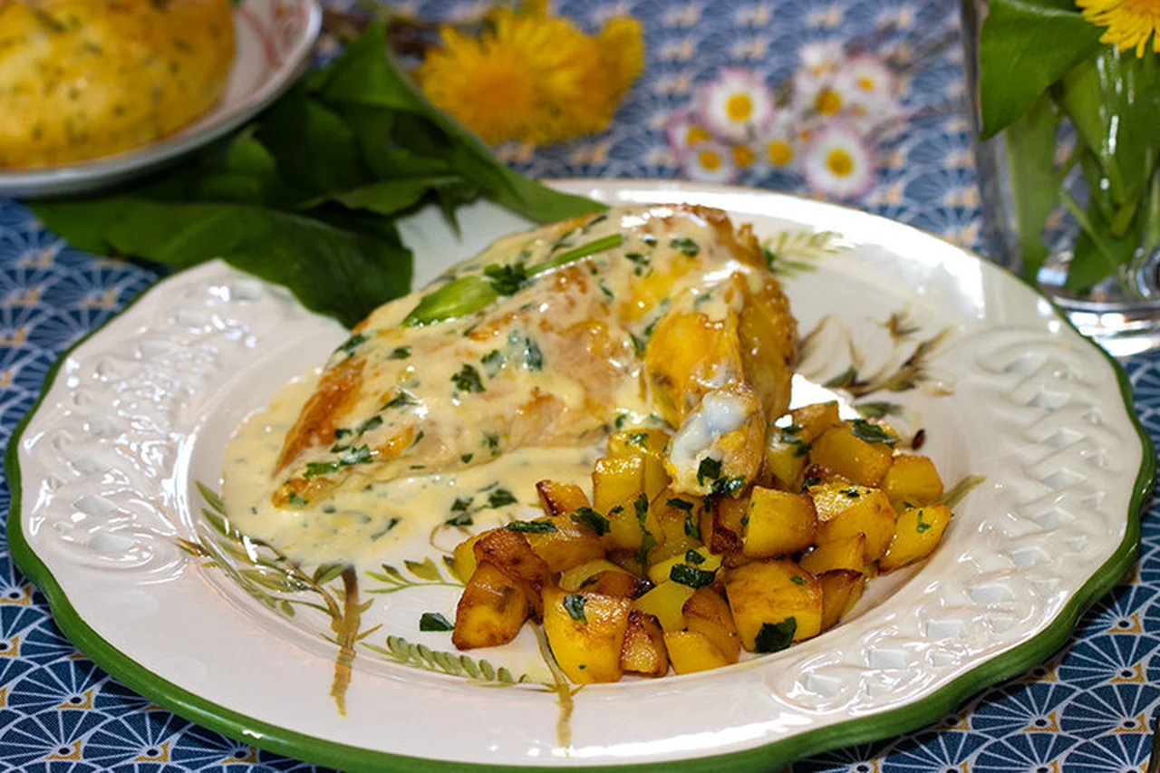 Suprêmes de poulet, crème à l'ail des ours