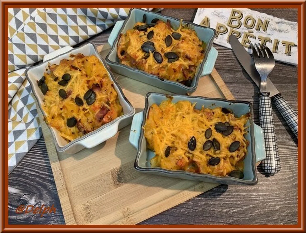 Gratin de potimarron, bacon et cheddar