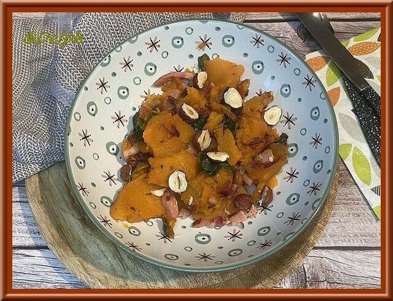 Poêlée de patate douce, épinards et lardons