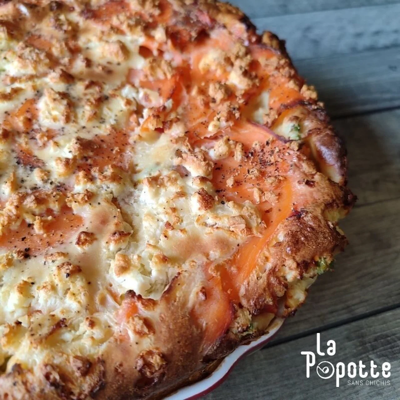 Quiche sans pâte petits pois, saumon et feta