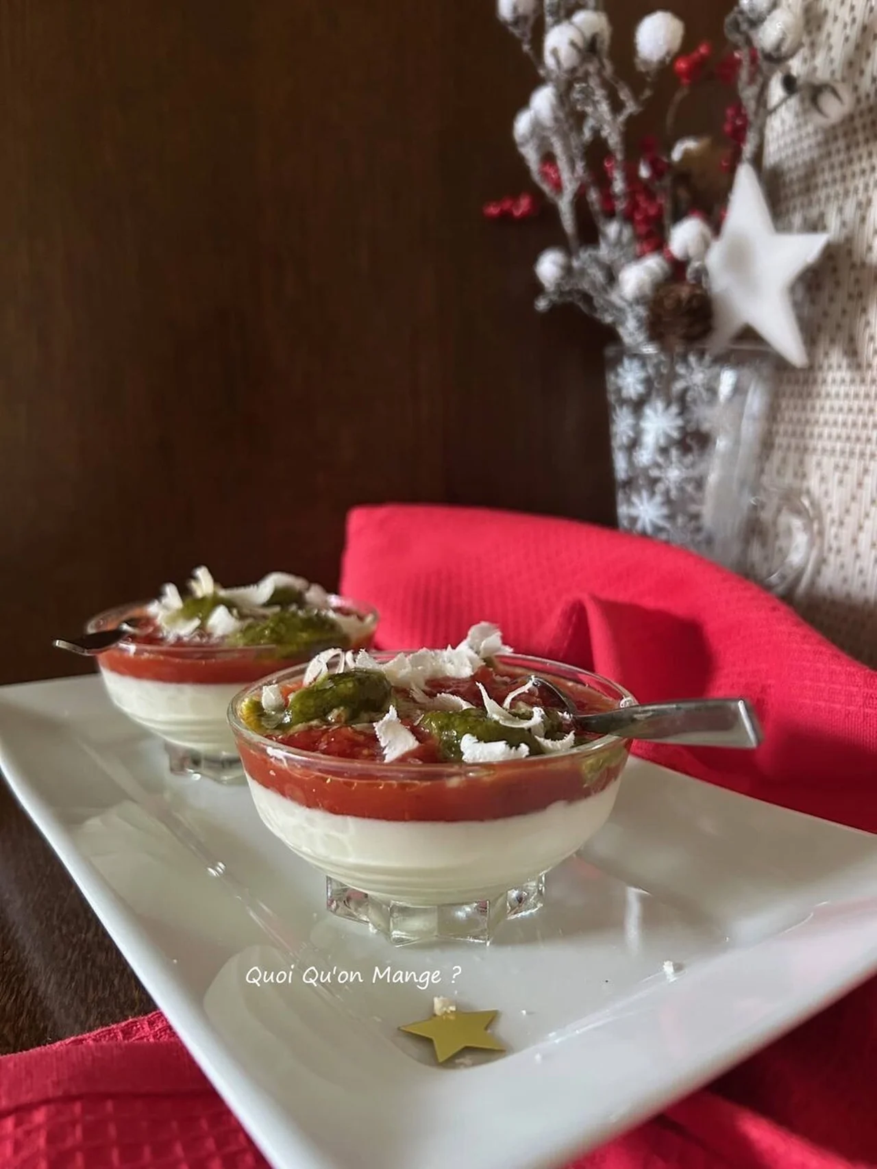 Blanc-manger au parmesan, coulis de tomates