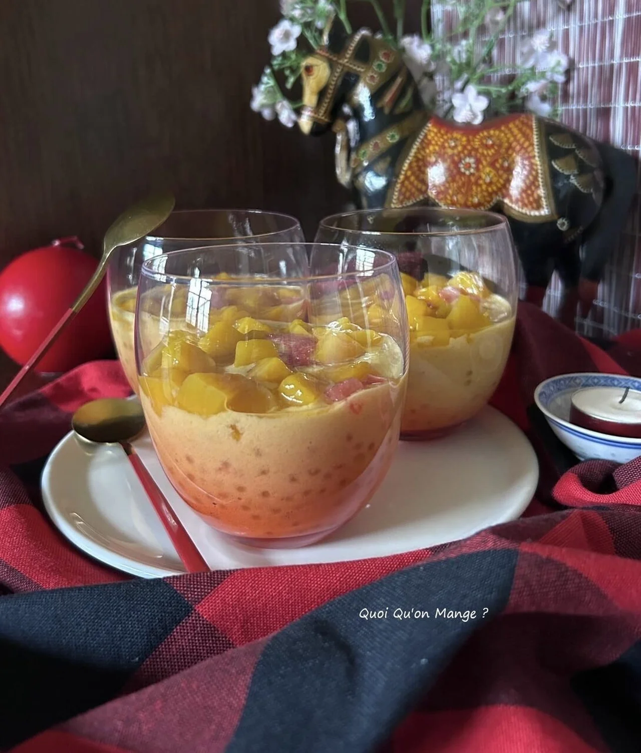 Crème de mangue, pomelo et perles du Japon lait de coco