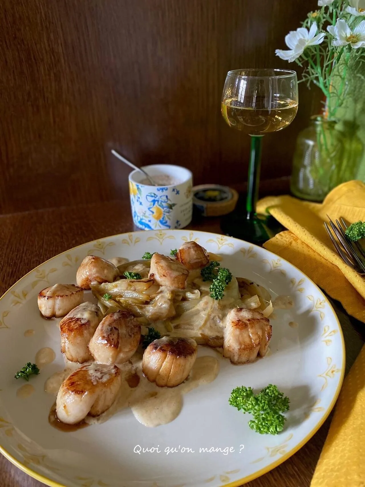 Noix de Saint Jacques poêlées, endives braisées