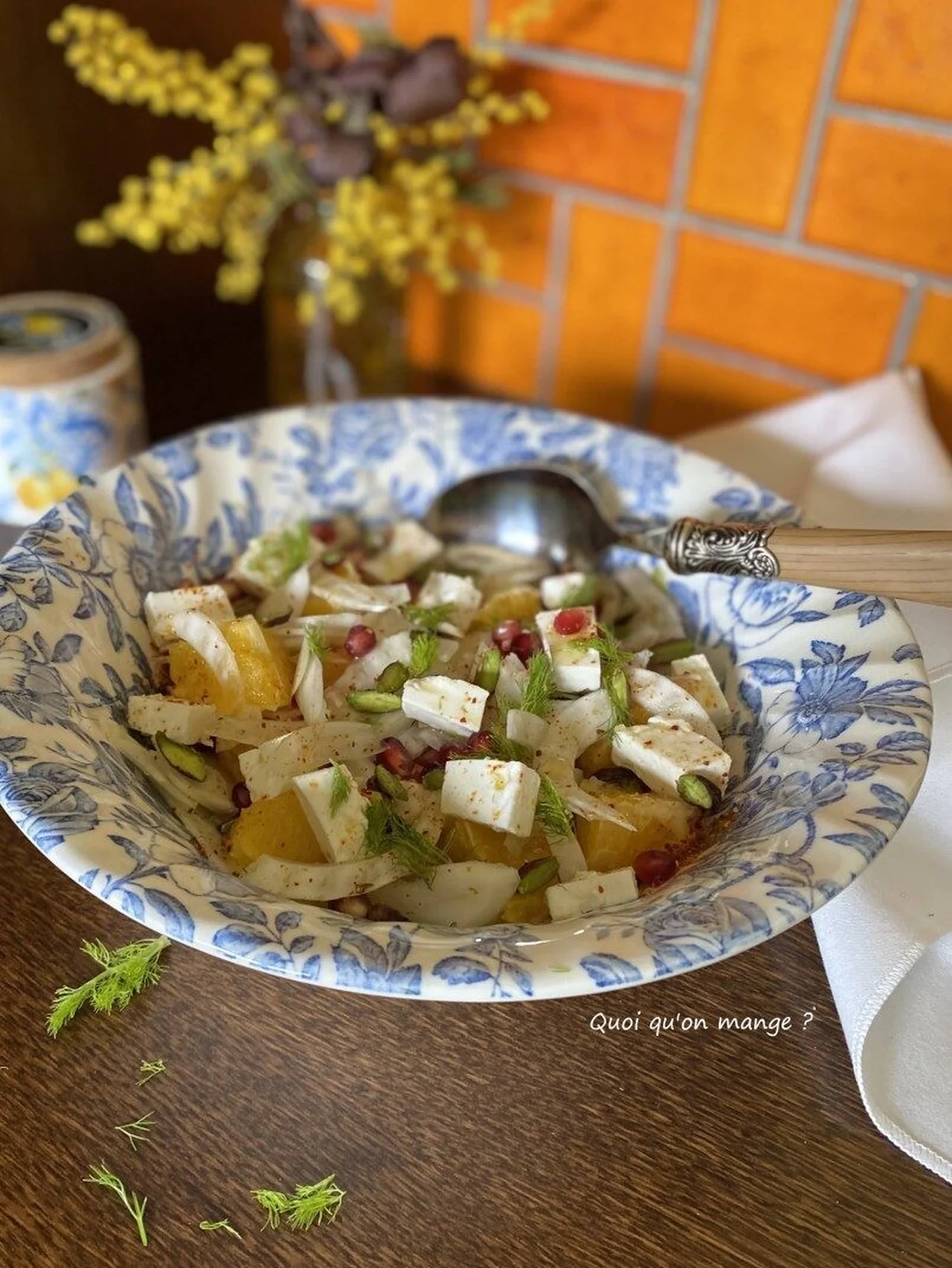 Salade de fenouil, feta, orange et pistaches