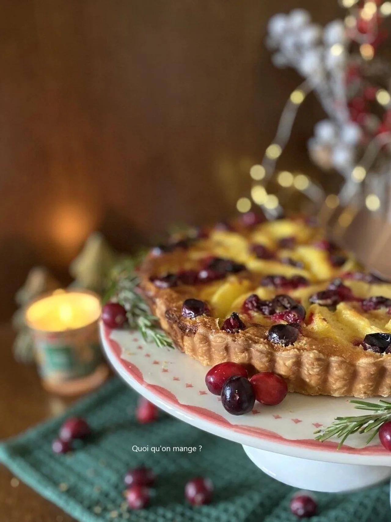 Tarte aux pommes, cranberries et pain d'épices
