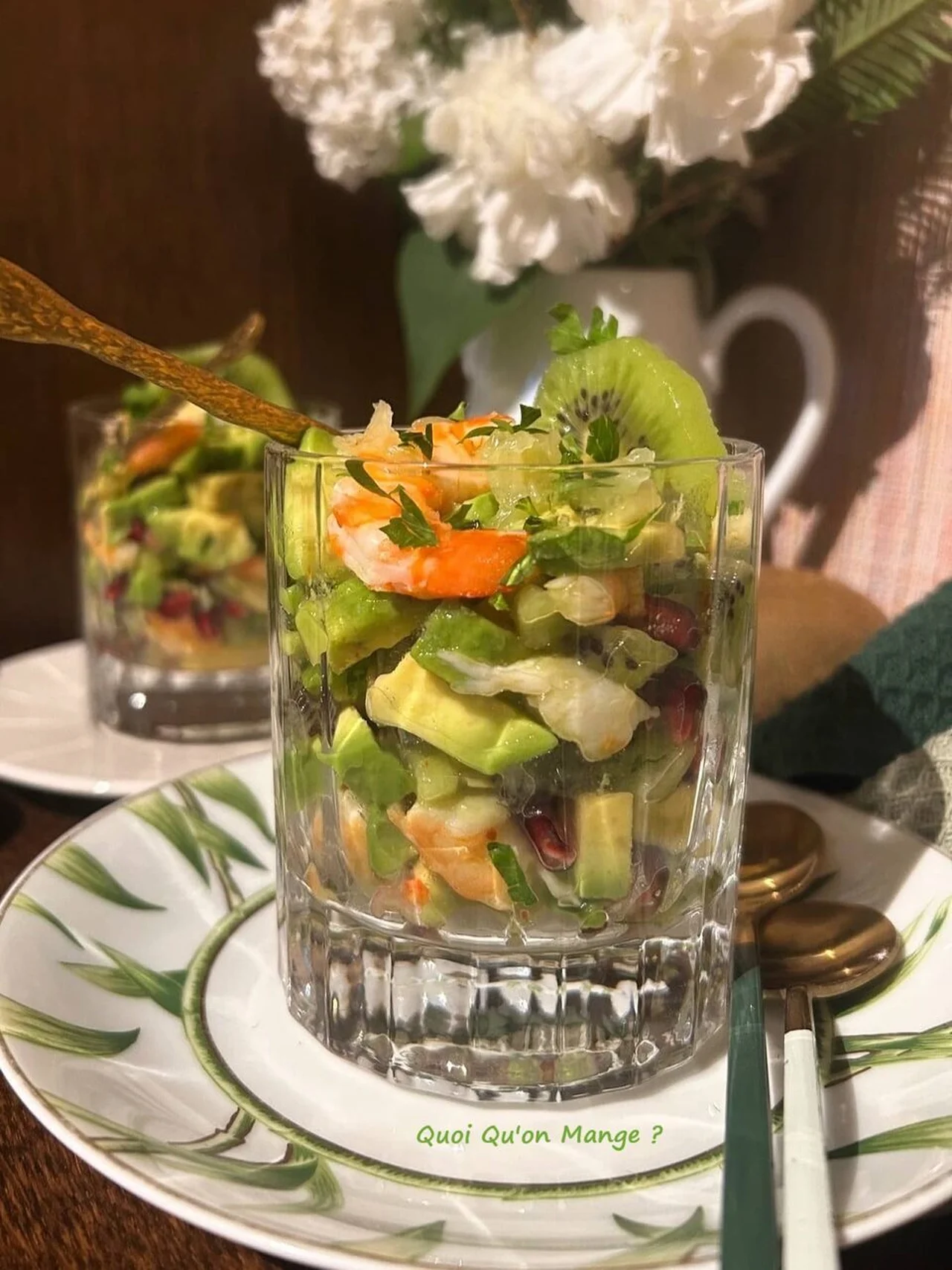 Verrines avocat crevettes et kiwi