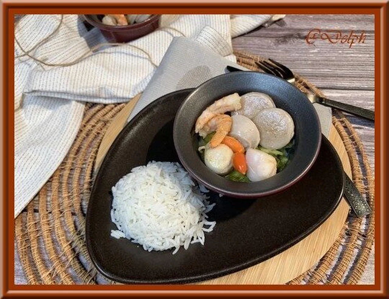 Cassolettes Saint-Jacques boudin blanc crevettes