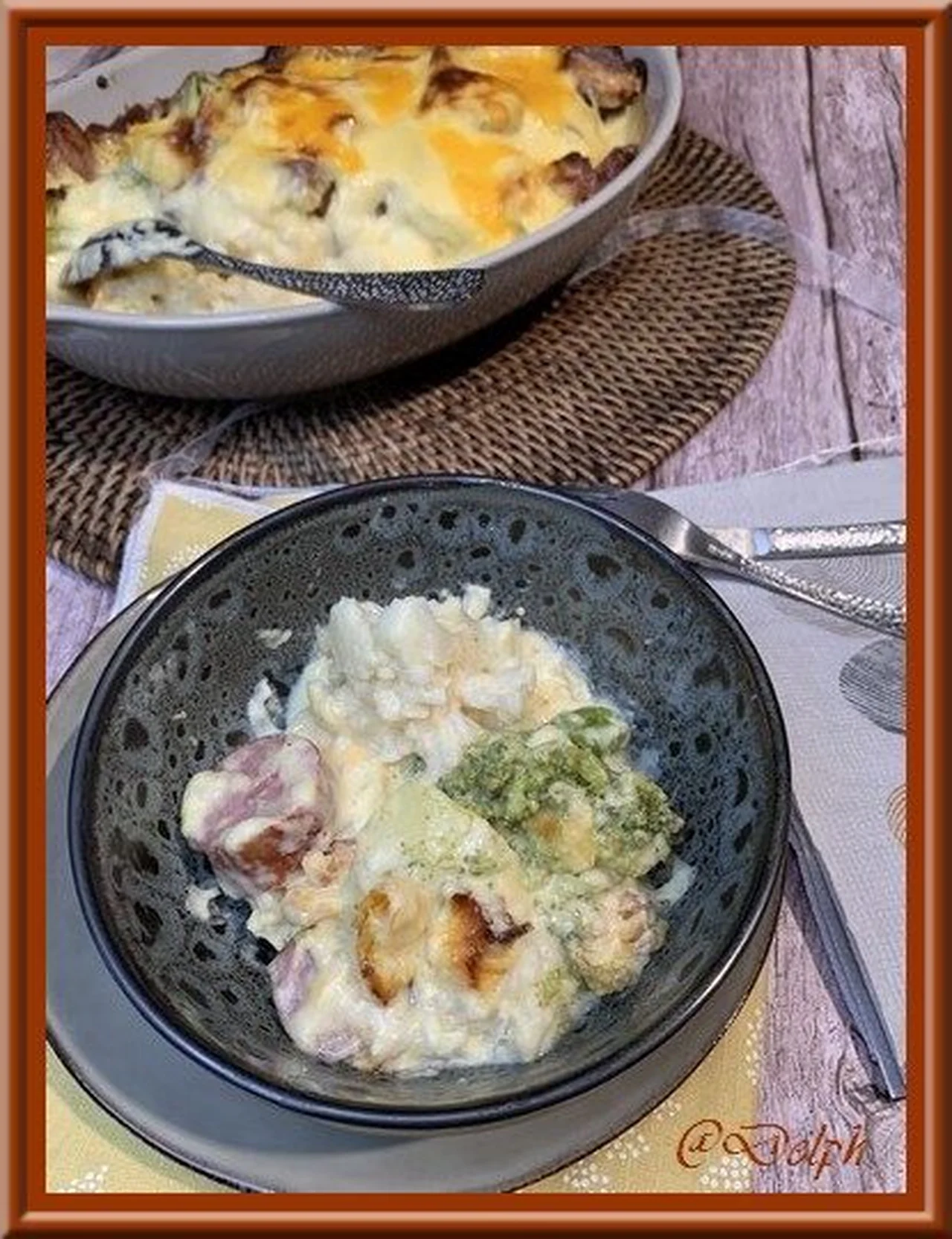 Gratin deux choux et saucisses de Montbéliard