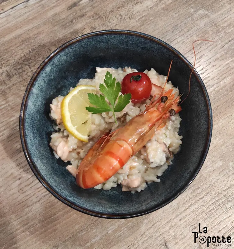 Risotto crémeux au saumon et gambas