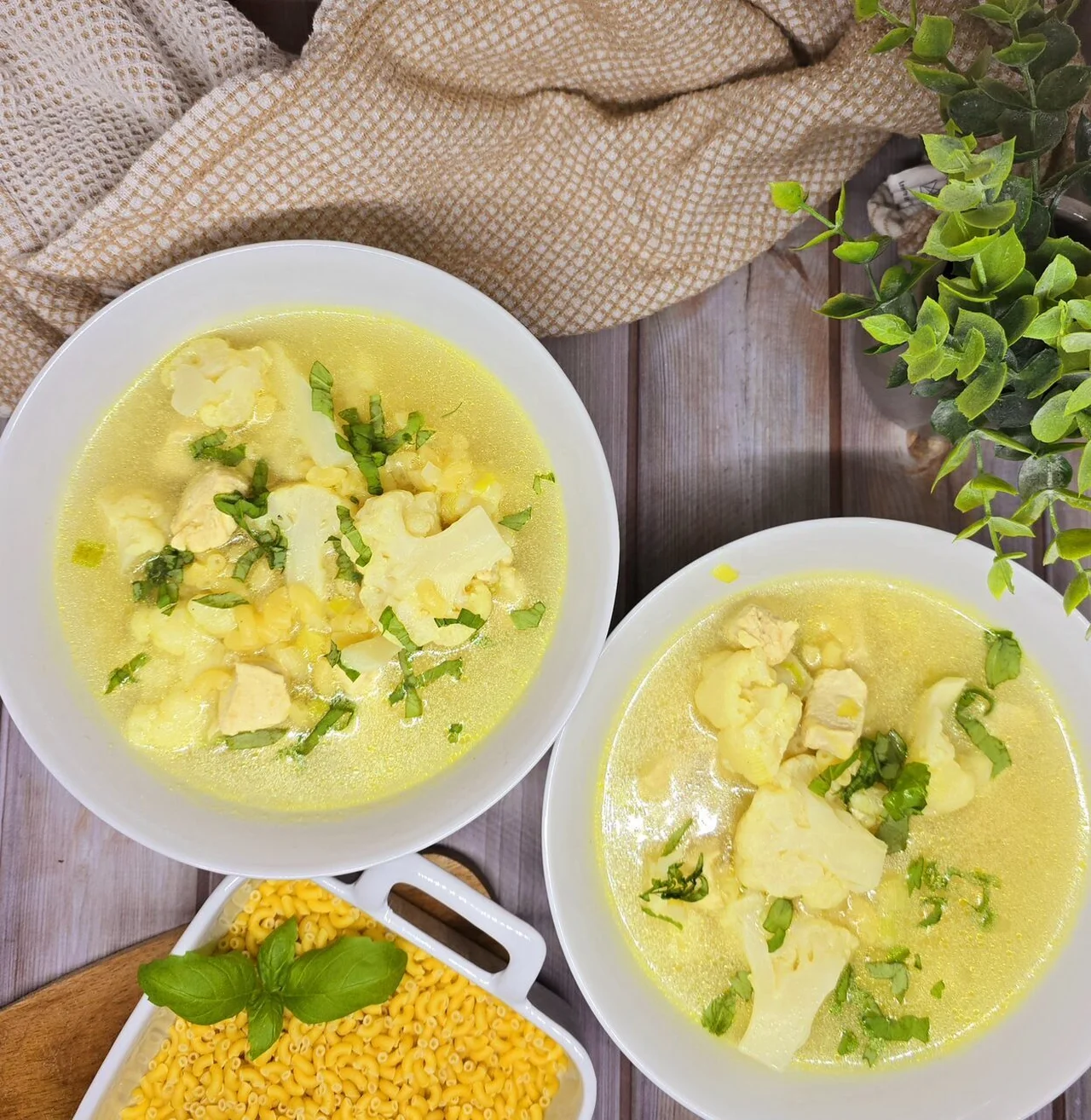 Bouillon coquillettes poulet et chou-fleur